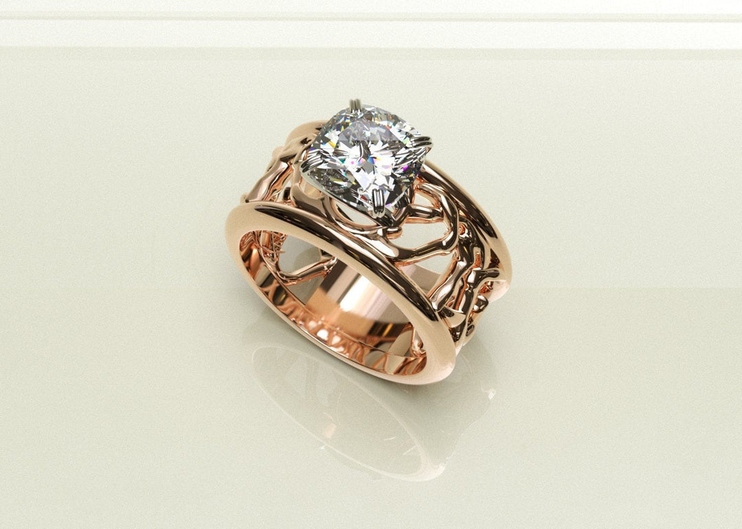 Sakcon Jewelers Ring 14k Rose Gold Diamond/Moissanite Deer Antler Engagement Ring
