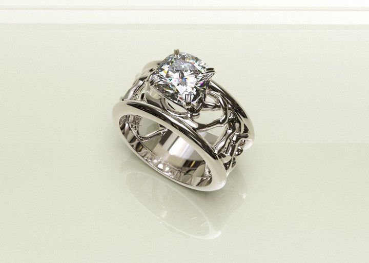 Sakcon Jewelers Ring Sterling Silver Diamond/Moissanite Deer Antler Engagement Ring