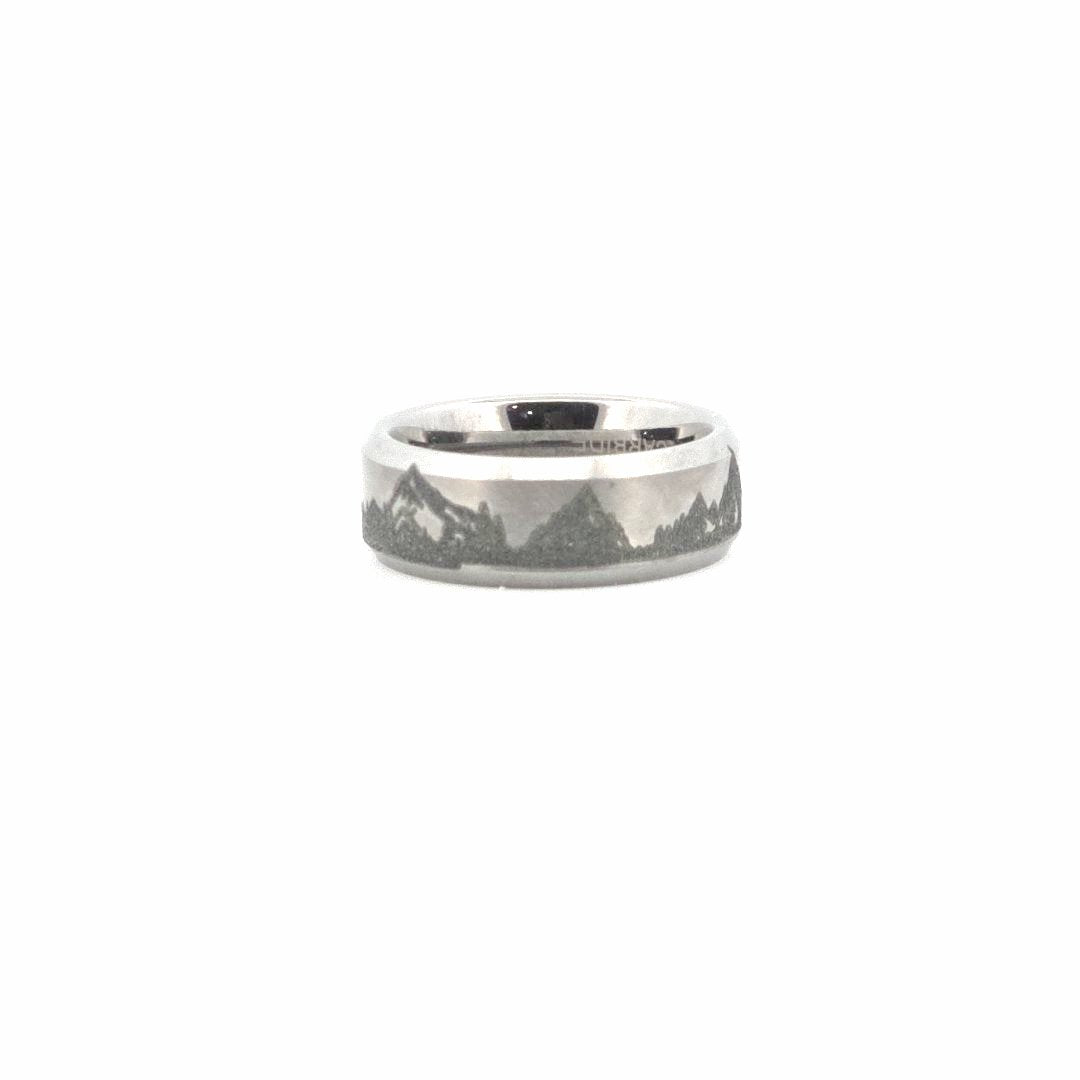 Mountain Lake Engraved Tungsten Ring