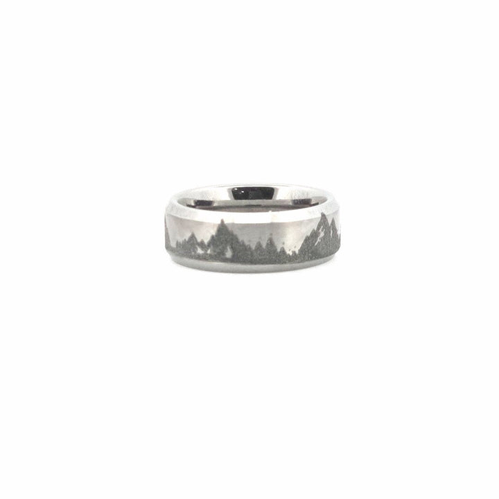 Mountain Lake Engraved Tungsten Ring