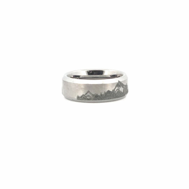 Mountain Lake Engraved Tungsten Ring