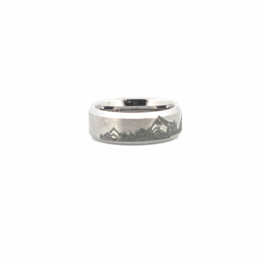Mountain Lake Engraved Tungsten Ring