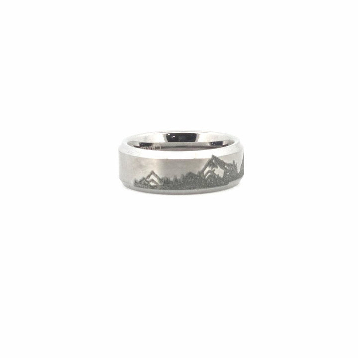 Mountain Lake Engraved Tungsten Ring