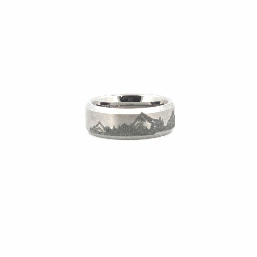 Mountain Lake Engraved Tungsten Ring