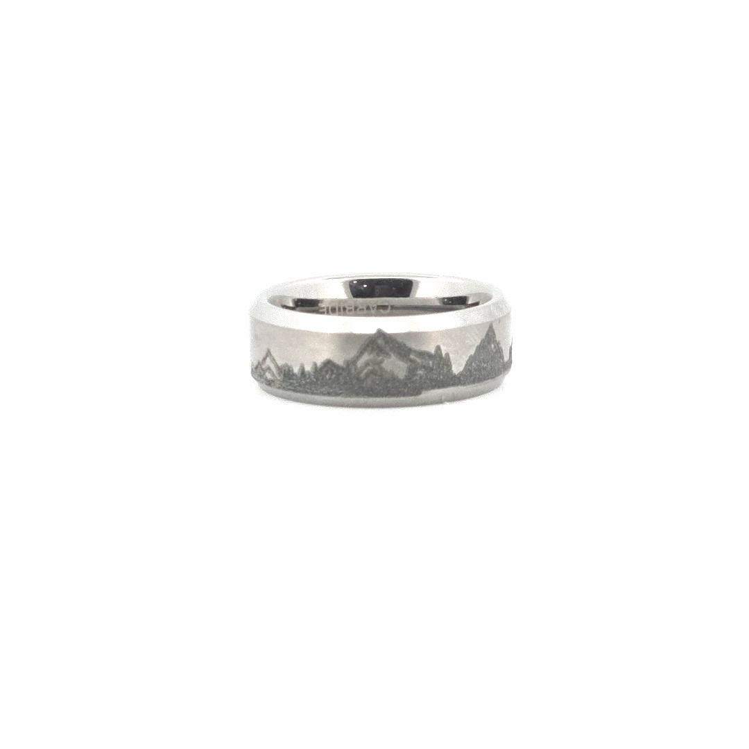 Mountain Lake Engraved Tungsten Ring