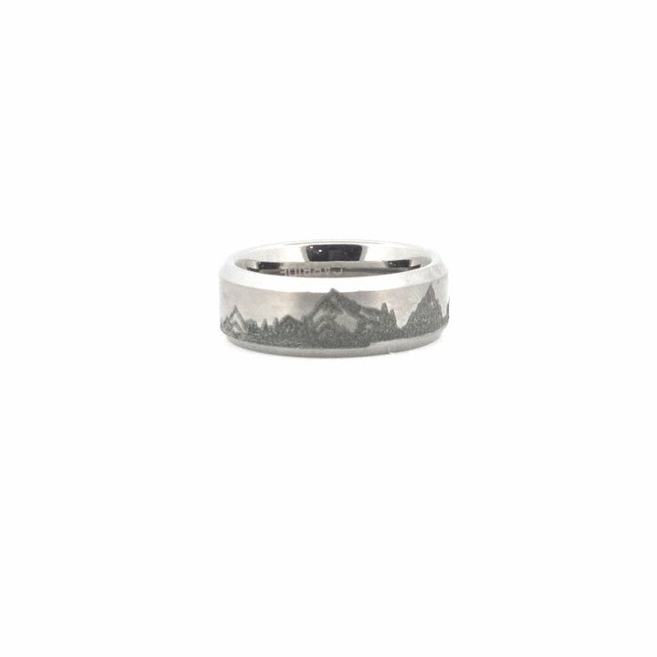Mountain Lake Engraved Tungsten Ring