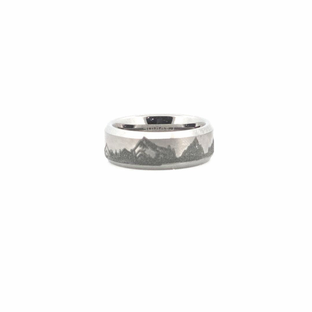 Mountain Lake Engraved Tungsten Ring