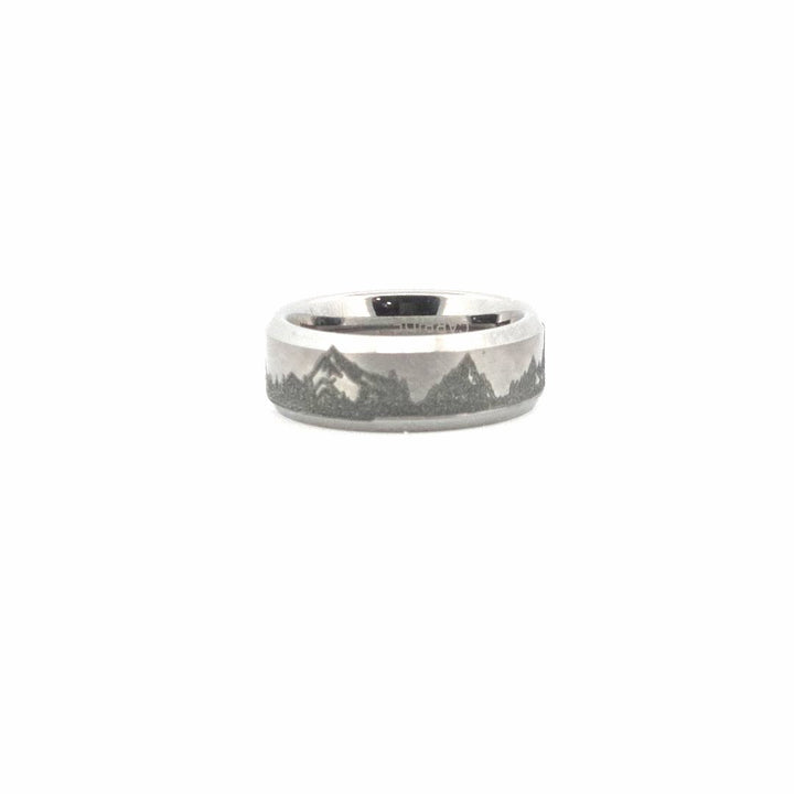 Mountain Lake Engraved Tungsten Ring