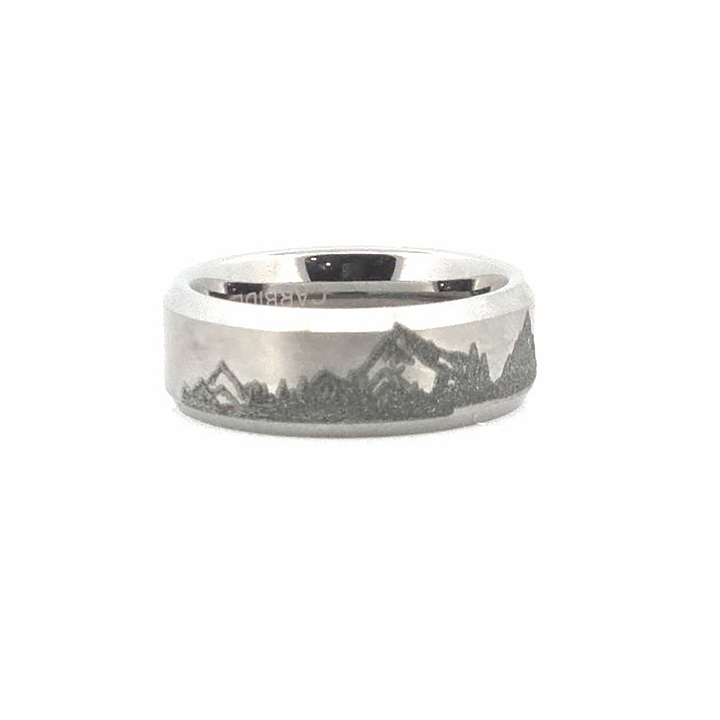 Mountain Lake Engraved Tungsten Ring