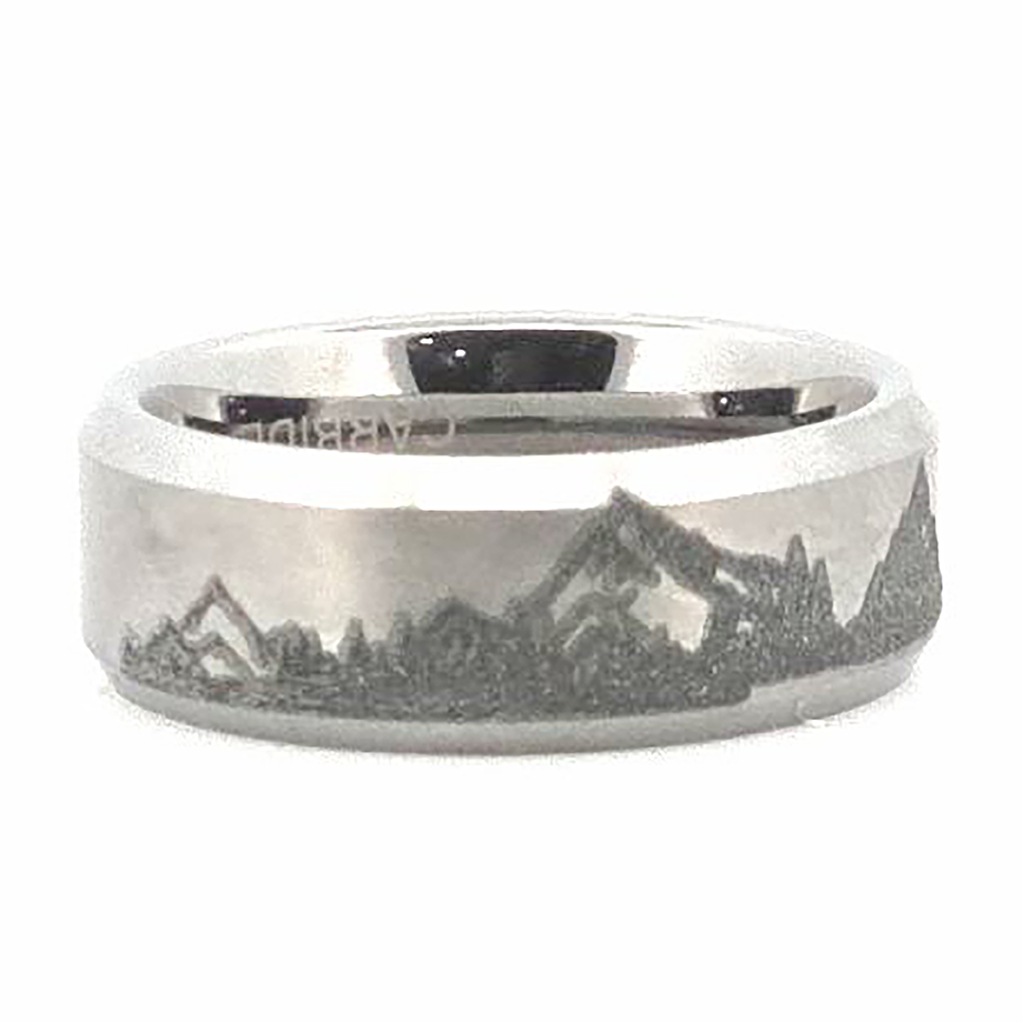 Mountain Lake Engraved Tungsten Ring