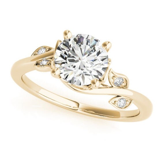 Aimee Moissanite Solitaire Diamond Bypass Leaf & Vine Engagement Ring