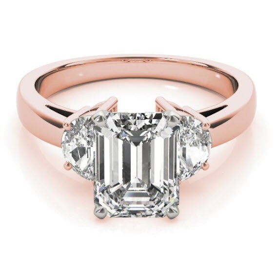 Alia Emerald Cut Half-Moon 3-Stone Engagement Ring| Lab Created Engagement Ring | Sterling Silver Engagement Ring