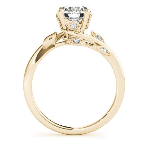 Aimee Moissanite Solitaire Diamond Bypass Leaf & Vine Engagement Ring