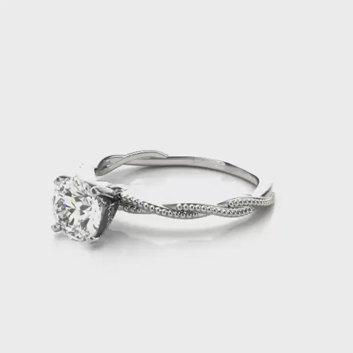 Alison Fancy Round Solitaire Delicate Twist Engagement Ring | Moissanite Engagement Ring | Sterling Silver Engagement Ring