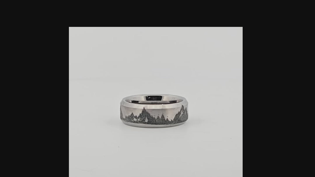 Mountain Lake Engraved Tungsten Ring