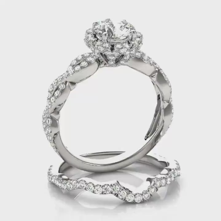 Alexis Round Brilliant Flower Halo  Engagement Ring | Moissanite Engagement Ring | Sterling Silver Engagement Ring