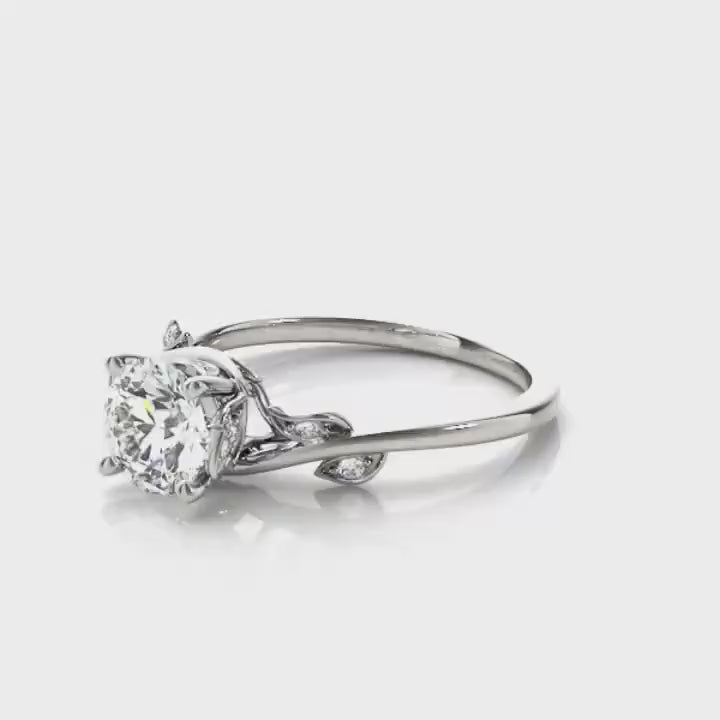 Aimee Moissanite Solitaire Diamond Bypass Leaf & Vine Engagement Ring