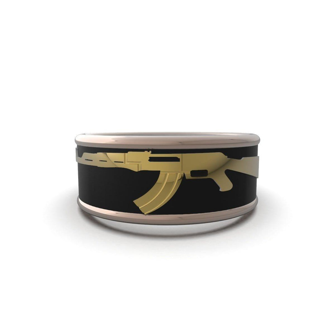 Sakcon Jewelers Ring 10k Yellow Gold AK-47 Gun Ring 10mm
