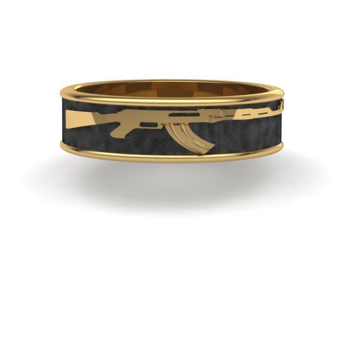 Sakcon Jewelers Ring 10k Yellow Gold AK-47 Gun Ring 6mm