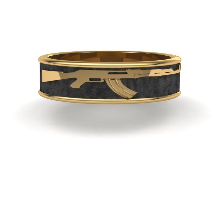Sakcon Jewelers Ring 10k Yellow Gold AK-47 Gun Ring 8mm