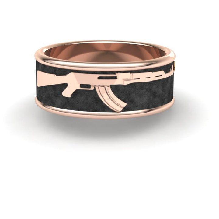 Sakcon Jewelers Ring 14k Rose Gold AK-47 Gun Ring 8mm
