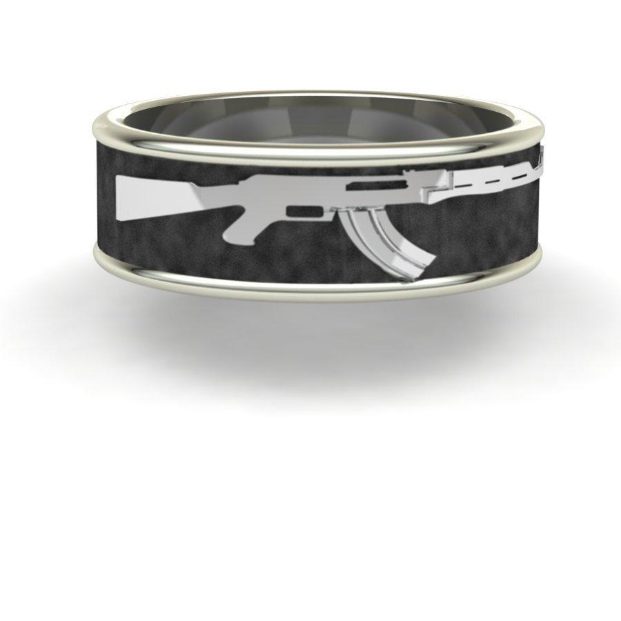 Sakcon Jewelers Ring Sterling Silver AK-47 Gun Ring 8mm