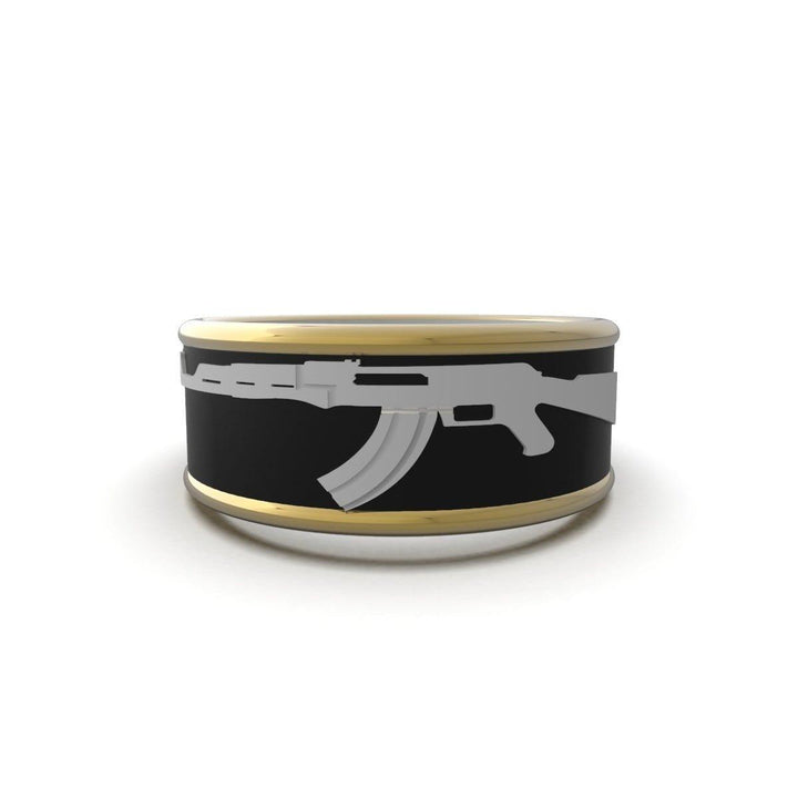 Sakcon Jewelers Ring Tu-Tone AK-47 Gun Ring 10mm