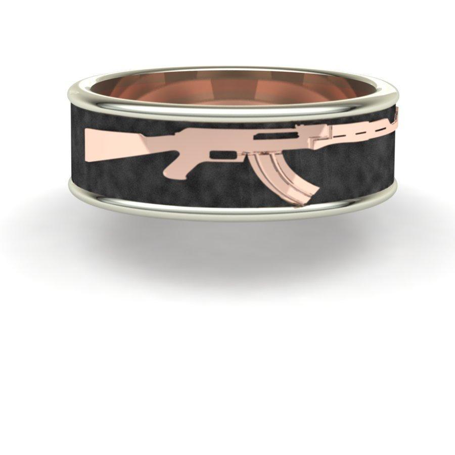 Sakcon Jewelers Ring Tu-Tone AK-47 Gun Ring 8mm