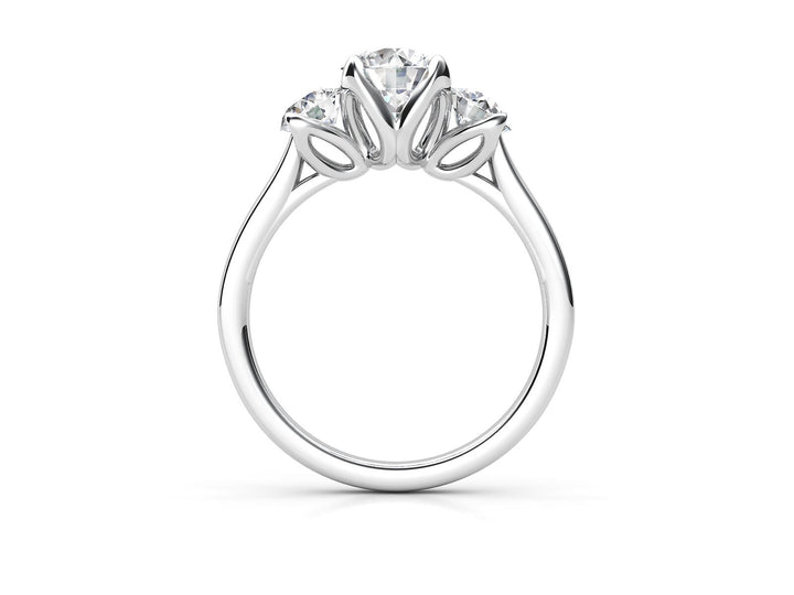 Selena Lab Grown Diamond Engagement Ring Alternative & Ethical Promise Ring Flower shaped ring 3-stone diamond anniversary ring