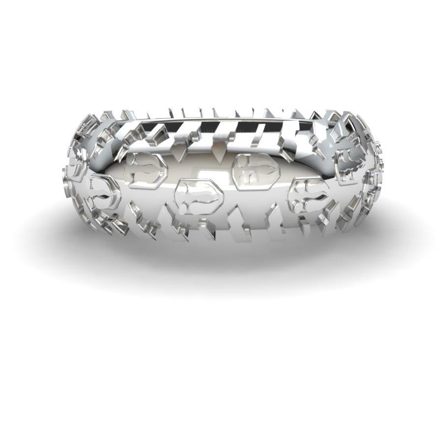 Sakcon Jewelers Ring 10k White Gold Deer Print Tire Tread Ring 8mm