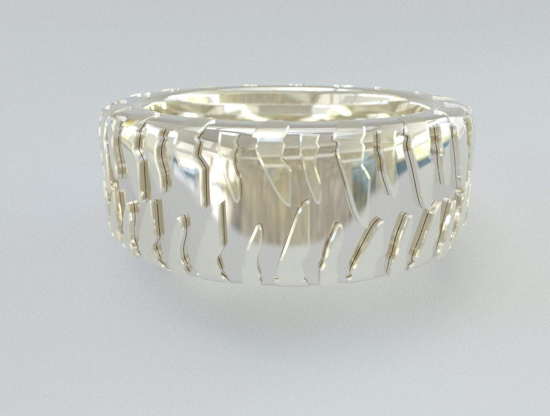 Sakcon Jewelers Ring 10k White Gold Mud Bog Tire Tread Ring-10