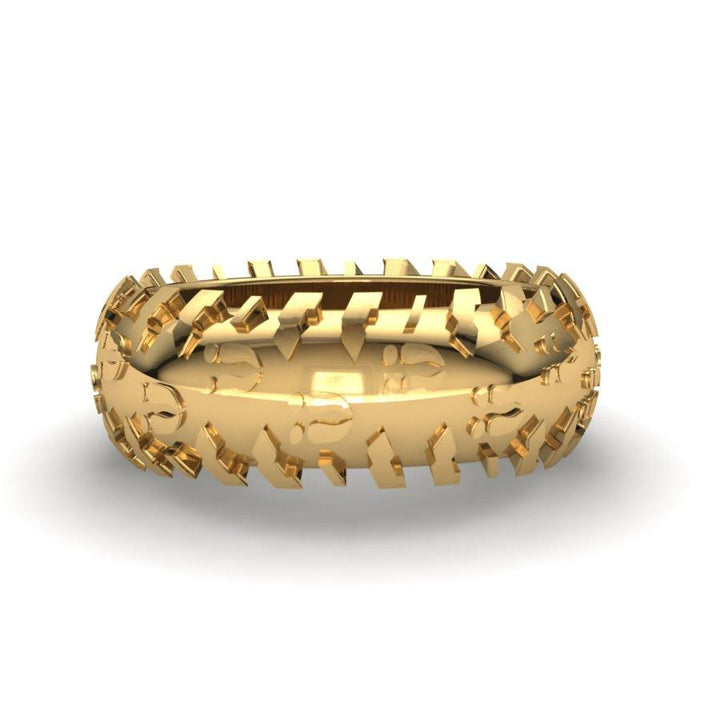 Sakcon Jewelers Ring 10k Yellow Gold Deer Print Tire Tread Ring 10mm