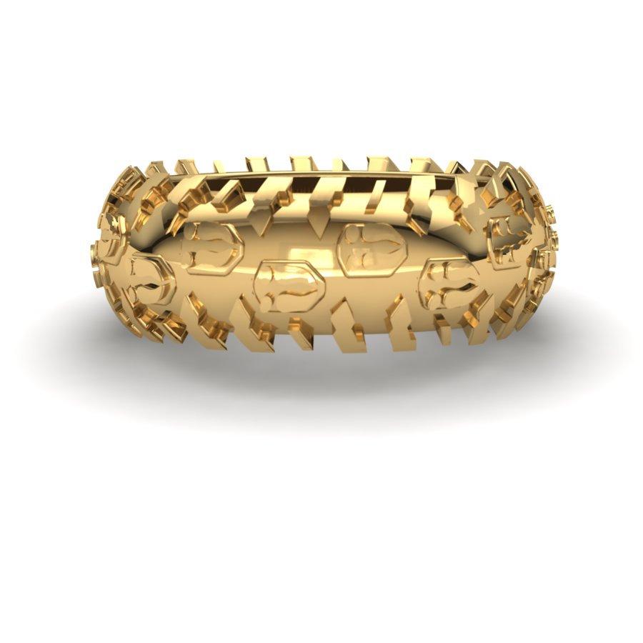 Sakcon Jewelers Ring 10k Yellow Gold Deer Print Tire Tread Ring 8mm