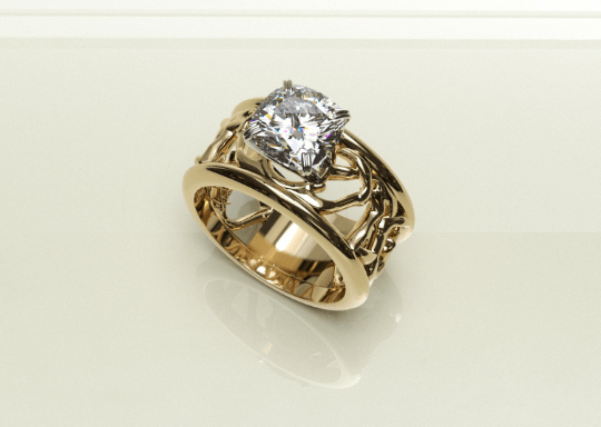 Sakcon Jewelers Ring 10k Yellow Gold Diamond/Moissanite Deer Antler Engagement Ring