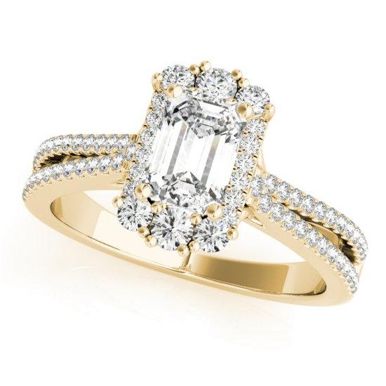 Sakcon Jewelers Ring 10K Yellow Gold Moissanite Emerald Cut Diamond Pave Split Engagement Ring
