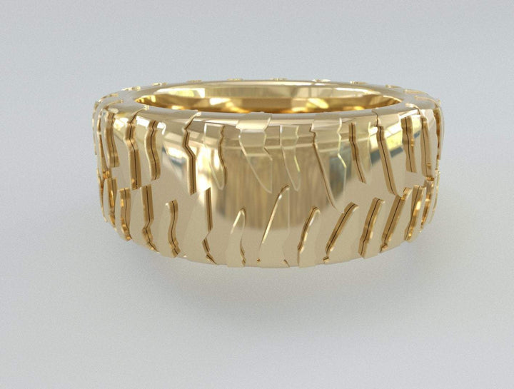Sakcon Jewelers Ring 10k Yellow Gold Mud Bog Tire Tread Ring-10