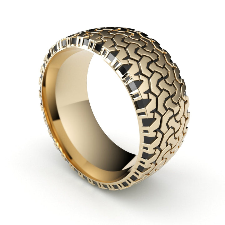 Sakcon Jewelers Ring 10k Yellow Gold Off Road Tire Ring-10mm