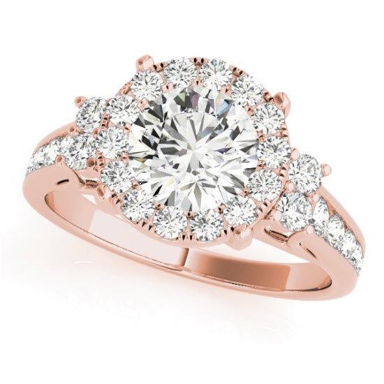 Sakcon Jewelers Ring 14k Rose Gold Cecelia Moissanite or Diamond Halo Queen Crown Engagement Ring