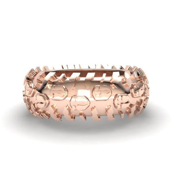 Sakcon Jewelers Ring 14k Rose Gold Deer Print Tire Tread Ring 10mm