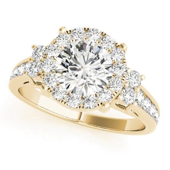 Sakcon Jewelers Ring 14k Yellow Gold Cecelia Moissanite or Diamond Halo Queen Crown Engagement Ring