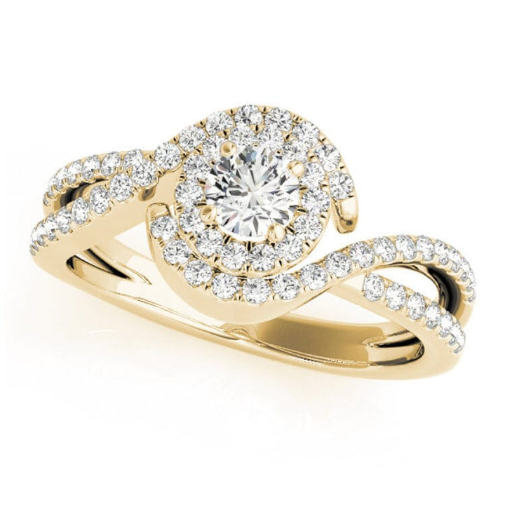 Sakcon Jewelers Ring 14k Yellow Gold Colette  Moissanite & Diamond Channel Bypass Halo Engagement Ring
