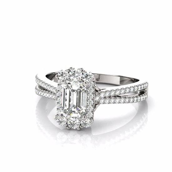 Sakcon Jewelers Ring Moissanite Emerald Cut Diamond Pave Split Engagement Ring