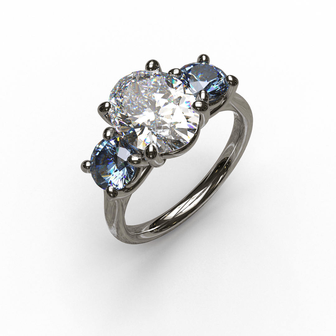 Sakcon Jewelers Ring Palladium Zoey Moissanite & Chatham Created Sapphire 3-Stone Engagement Anniversary Ring