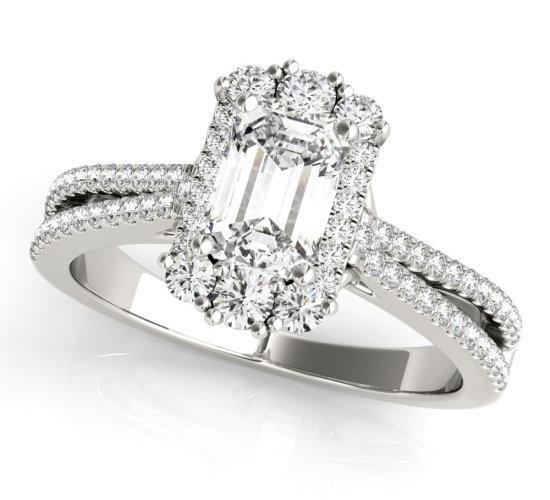 Sakcon Jewelers Ring Sterling/CZ Moissanite Emerald Cut Diamond Pave Split Engagement Ring