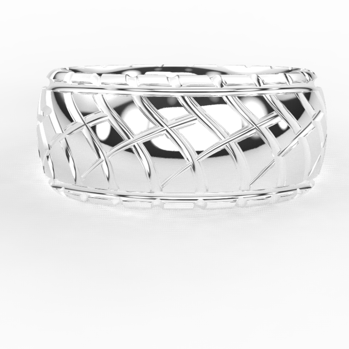Sakcon Jewelers Ring Sterling Silver Car Tire Ring 10mm Wide | Race car jewelry | tire wedding band |