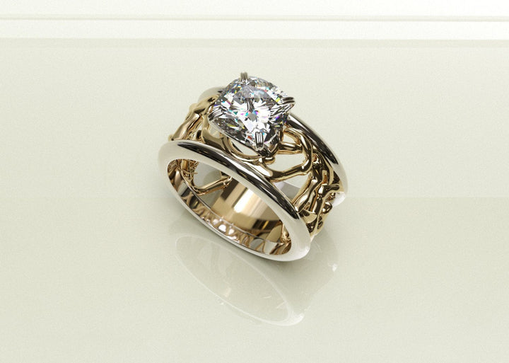 Sakcon Jewelers Ring Tu-Tone Diamond/Moissanite Deer Antler Engagement Ring