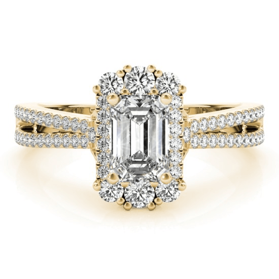 Sakcon Jewelers Ring Tu-Tone Moissanite Emerald Cut Diamond Pave Split Engagement Ring